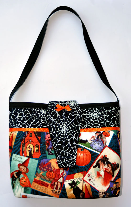 Vintage Halloween postcards and webs coffin flap purse