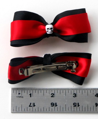 Black and Red Ribbon Skull Bead Barrettes measurements