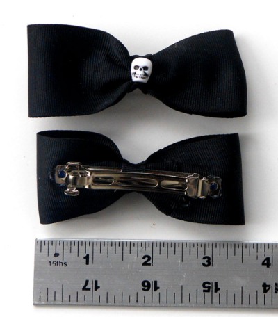Black Ribbon and Skull Beads Barrettes Measurements